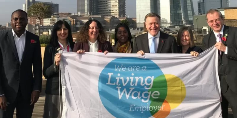 Southwark Council with a Living Wage flag